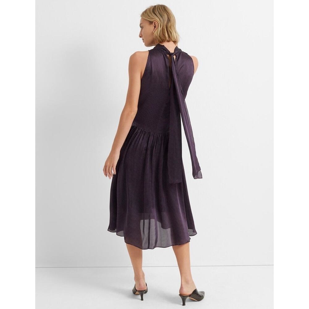 CLUB MONACO Black 100% Silk High Neckline Tie-Back Midi Dress size 4 - Picture 14 of 14